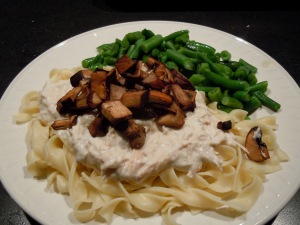 Chicken Stroganoff with Egg Noodles and Green Beans